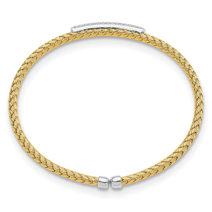 Sterling Silver Rh Plated/Gold Plated Cz Flexible Cuff Bangle