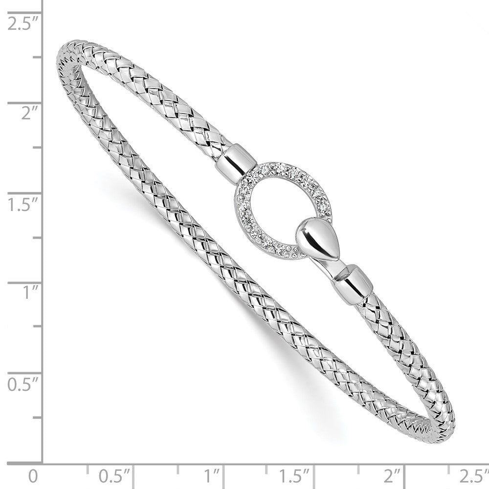 Sterling Silver Rh Plated Cz Polished Braided Hook Bangle