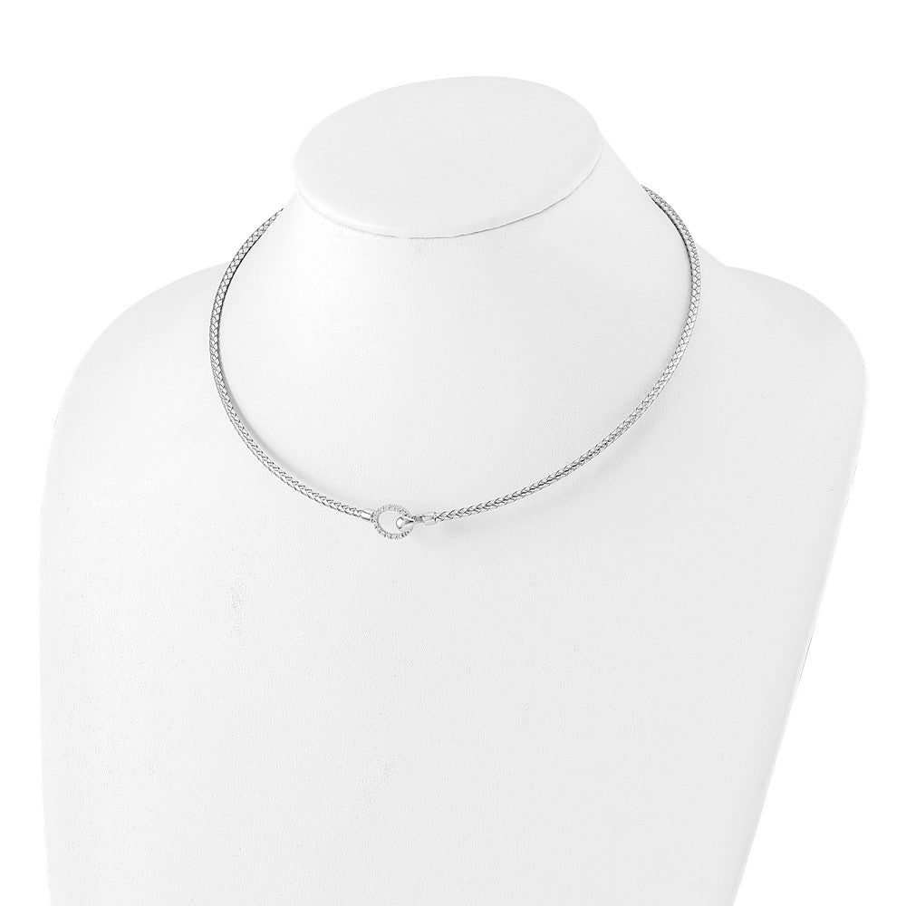 Sterling Silver Rh Plated Cz Polished Braid With 2In. Ext Necklace