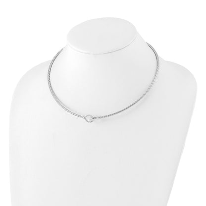 Sterling Silver Rh Plated Cz Polished Braid With 2In. Ext Necklace