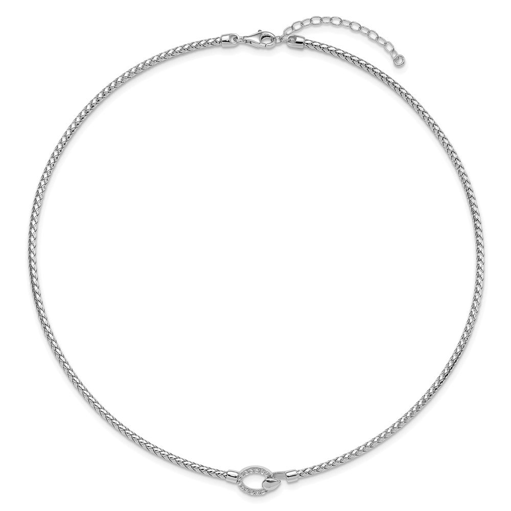 Sterling Silver Rh Plated Cz Polished Braid With 2In. Ext Necklace
