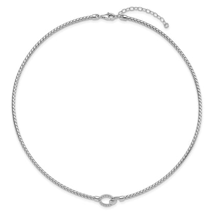 Sterling Silver Rh Plated Cz Polished Braid With 2In. Ext Necklace