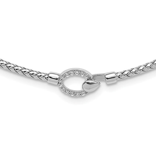 Sterling Silver Rh Plated Cz Polished Braid With 2In. Ext Necklace