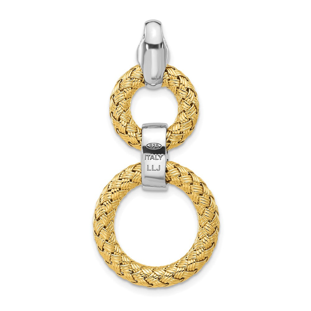 Sterling Silver Rh Plat And Gold Plated Cz Woven Circles Pendant
