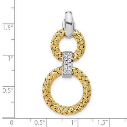 Sterling Silver Rh Plat And Gold Plated Cz Woven Circles Pendant