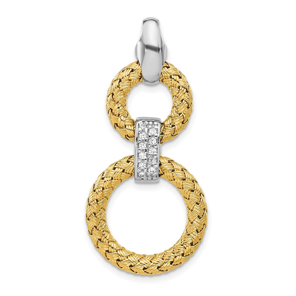 Sterling Silver Rh Plat And Gold Plated Cz Woven Circles Pendant