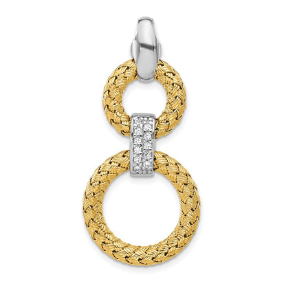 Sterling Silver Rh Plat And Gold Plated Cz Woven Circles Pendant