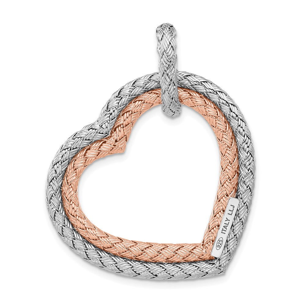 Sterling Silver Rh Plat And Rose Plated Woven Hearts Pendant