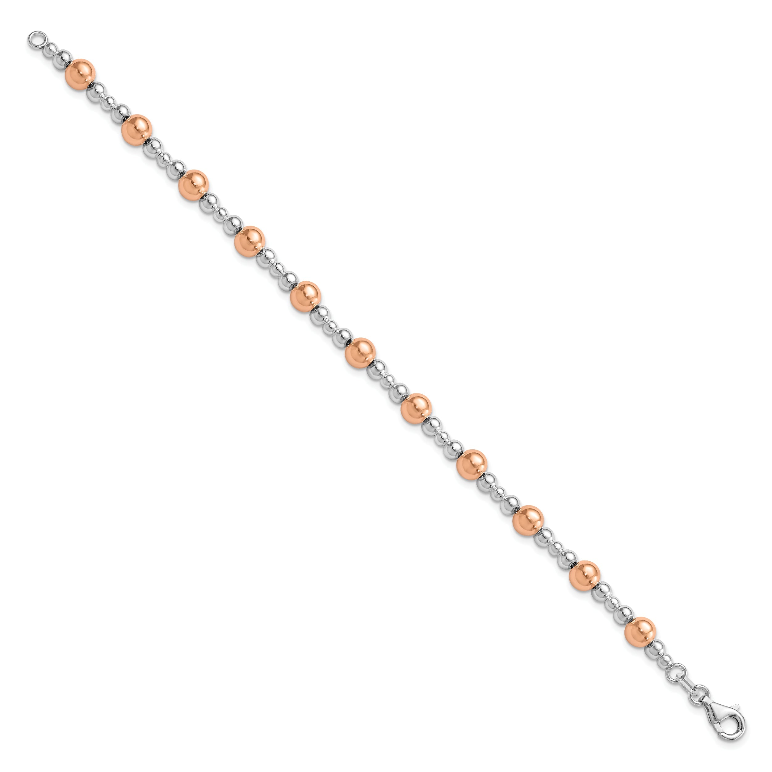 Sterling Silver Rhodium Plated / Rose Tone Beaded Bracelet