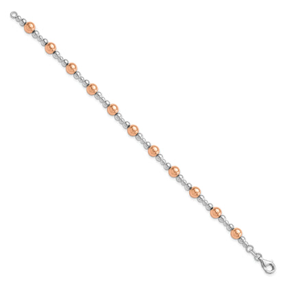 Sterling Silver Rhodium Plated / Rose Tone Beaded Bracelet