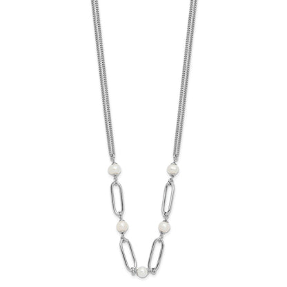 Sterling Silver Rh Plated Polished Fwc Pearls 2In Ext. Necklace