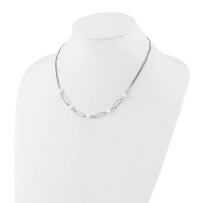 Sterling Silver Rh Plated Polished Fwc Pearls 2In Ext. Necklace