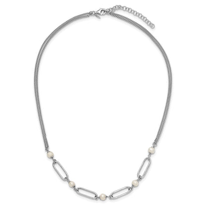 Sterling Silver Rh Plated Polished Fwc Pearls 2In Ext. Necklace