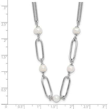 Sterling Silver Rh Plated Polished Fwc Pearls 2In Ext. Necklace