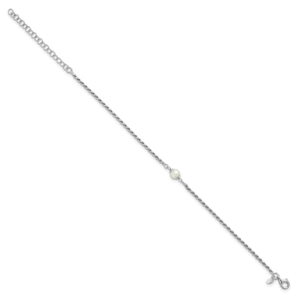 Sterling Silver Rh Plt Polished Fwc Pearl With 2In Ext. Bracelet