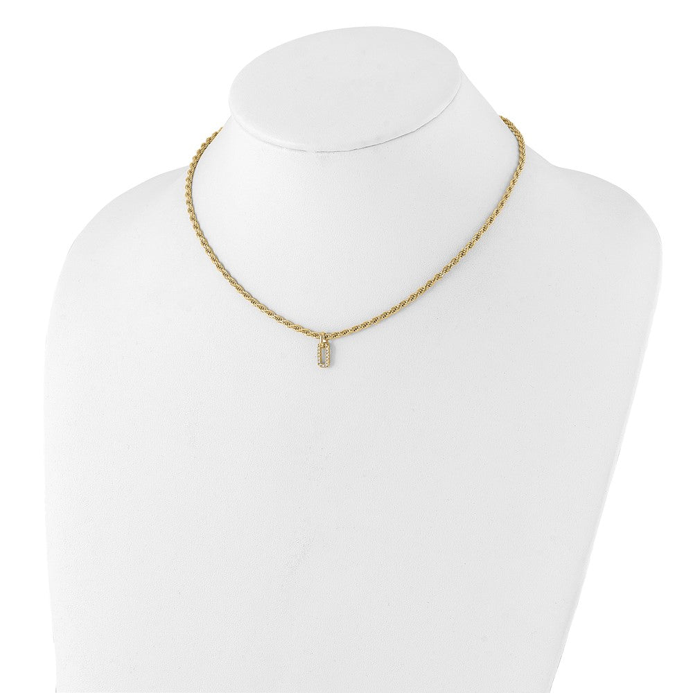 Gold Plated Sterling Silver Plt Polished Cz Pendant 1.5In Ext. Necklace