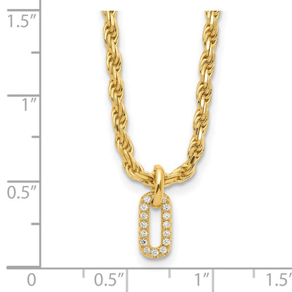 Gold Plated Sterling Silver Plt Polished Cz Pendant 1.5In Ext. Necklace