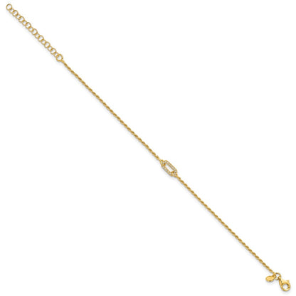 Gold Plated Sterling Silver Polished Cz With 1.5In Ext. Bracelet