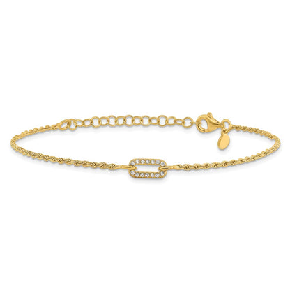 Gold Plated Sterling Silver Polished Cz With 1.5In Ext. Bracelet
