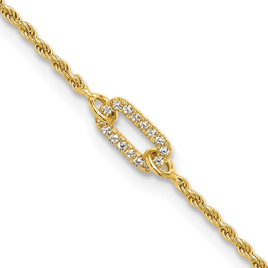 Gold Plated Sterling Silver Polished Cz With 1.5In Ext. Bracelet