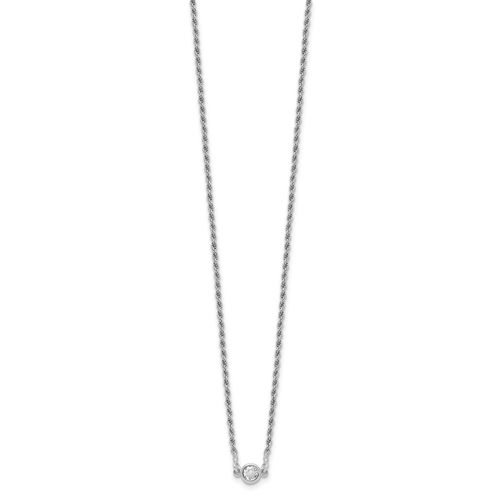 Sterling Silver Rh Plated Polished Cz With 1.5In Ext. Necklace
