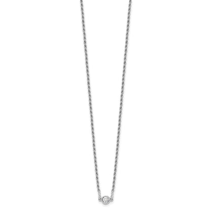 Sterling Silver Rh Plated Polished Cz With 1.5In Ext. Necklace