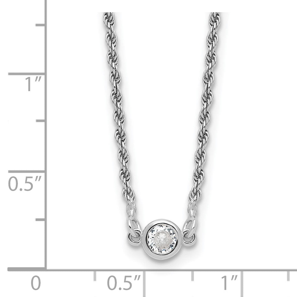 Sterling Silver Rh Plated Polished Cz With 1.5In Ext. Necklace