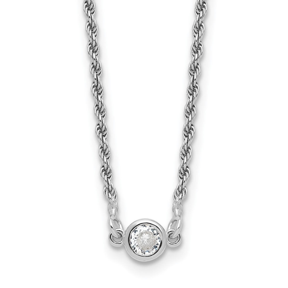 Sterling Silver Rh Plated Polished Cz With 1.5In Ext. Necklace