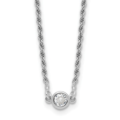 Sterling Silver Rh Plated Polished Cz With 1.5In Ext. Necklace
