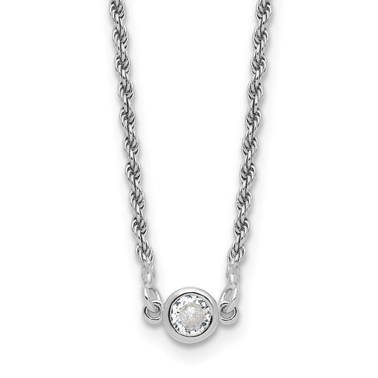 Sterling Silver Rh Plated Polished Cz With 1.5In Ext. Necklace