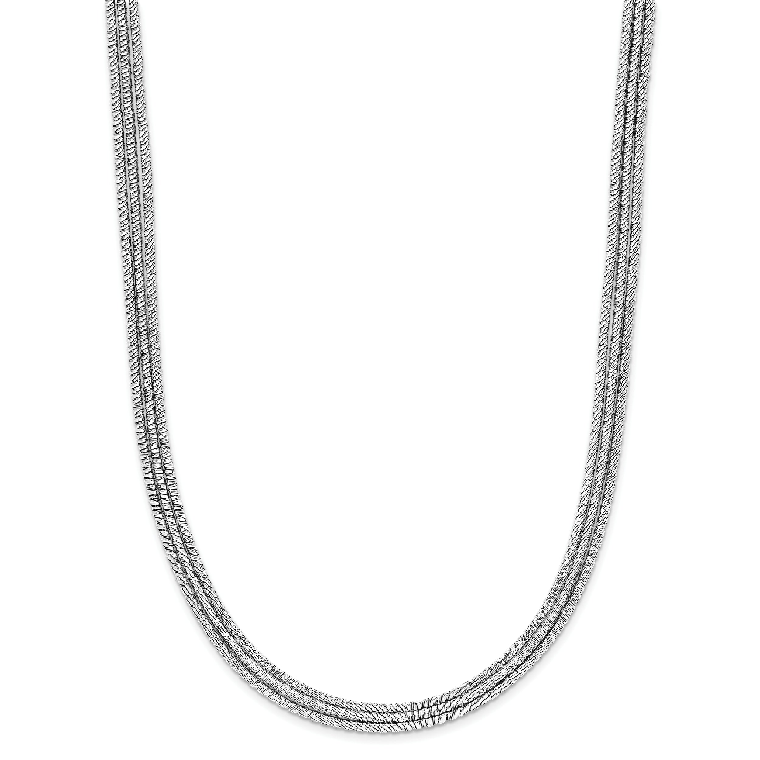 Sterling Silver Rhodium Plated Textured 3 Strand Necklace