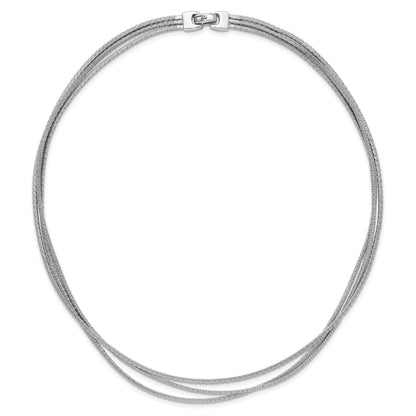 Sterling Silver Rhodium Plated Textured 3 Strand Necklace