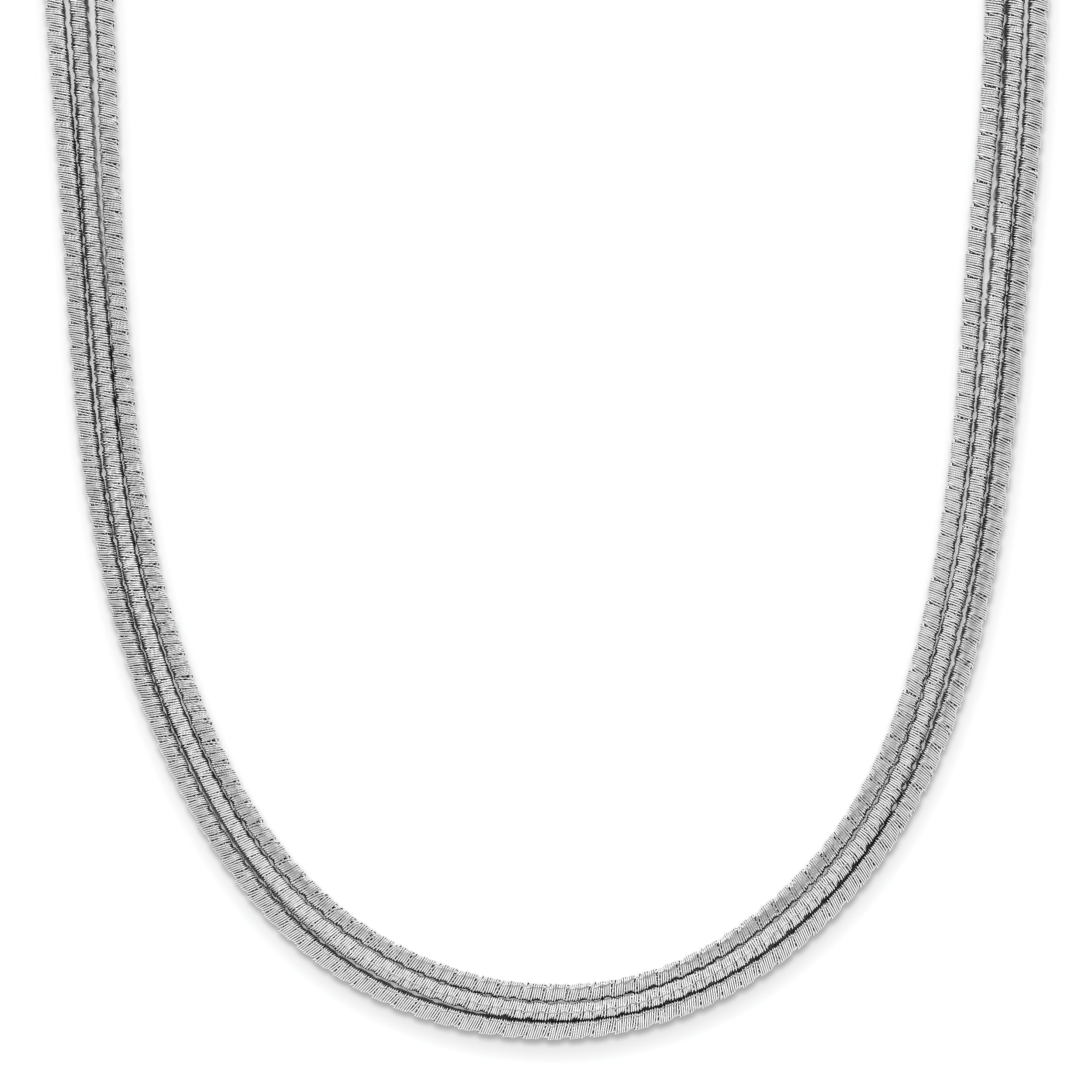 Sterling Silver Rhodium Plated Textured 3 Strand Necklace