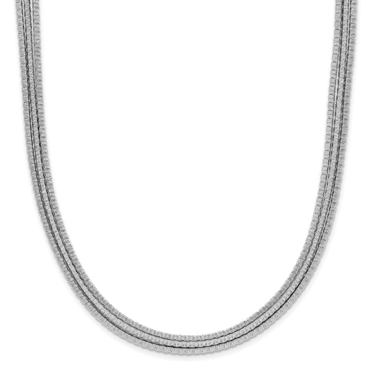 Sterling Silver Rhodium Plated Textured 3 Strand Necklace