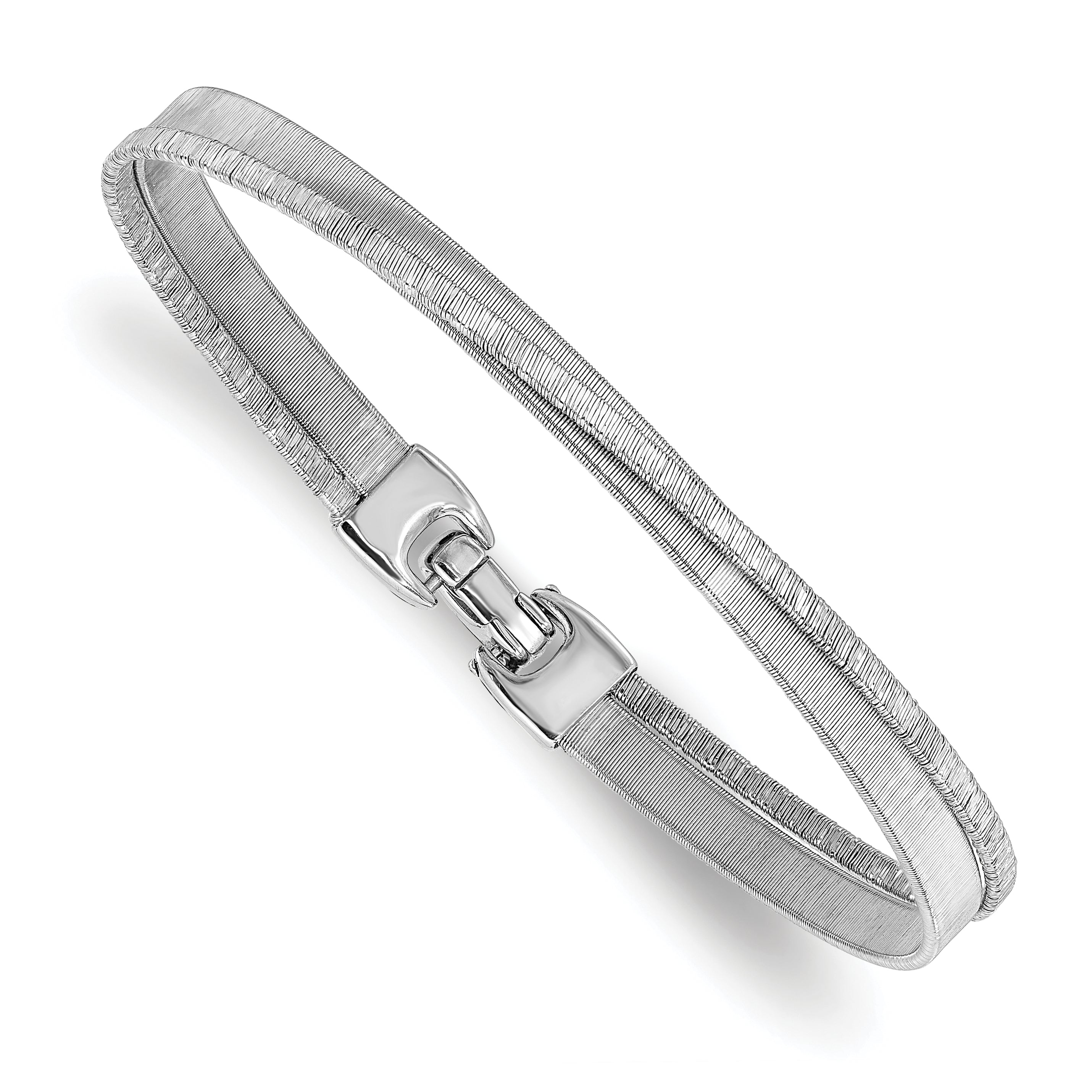 Sterling Silver Rhodium Plated Polished And Textured Bracelet