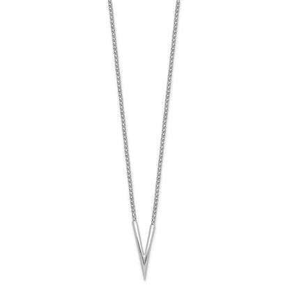 Sterling Silver Rh Plated Polished V With 2In Ext. Necklace