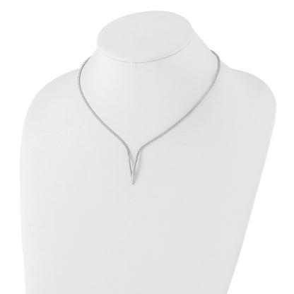 Sterling Silver Rh Plated Polished V With 2In Ext. Necklace