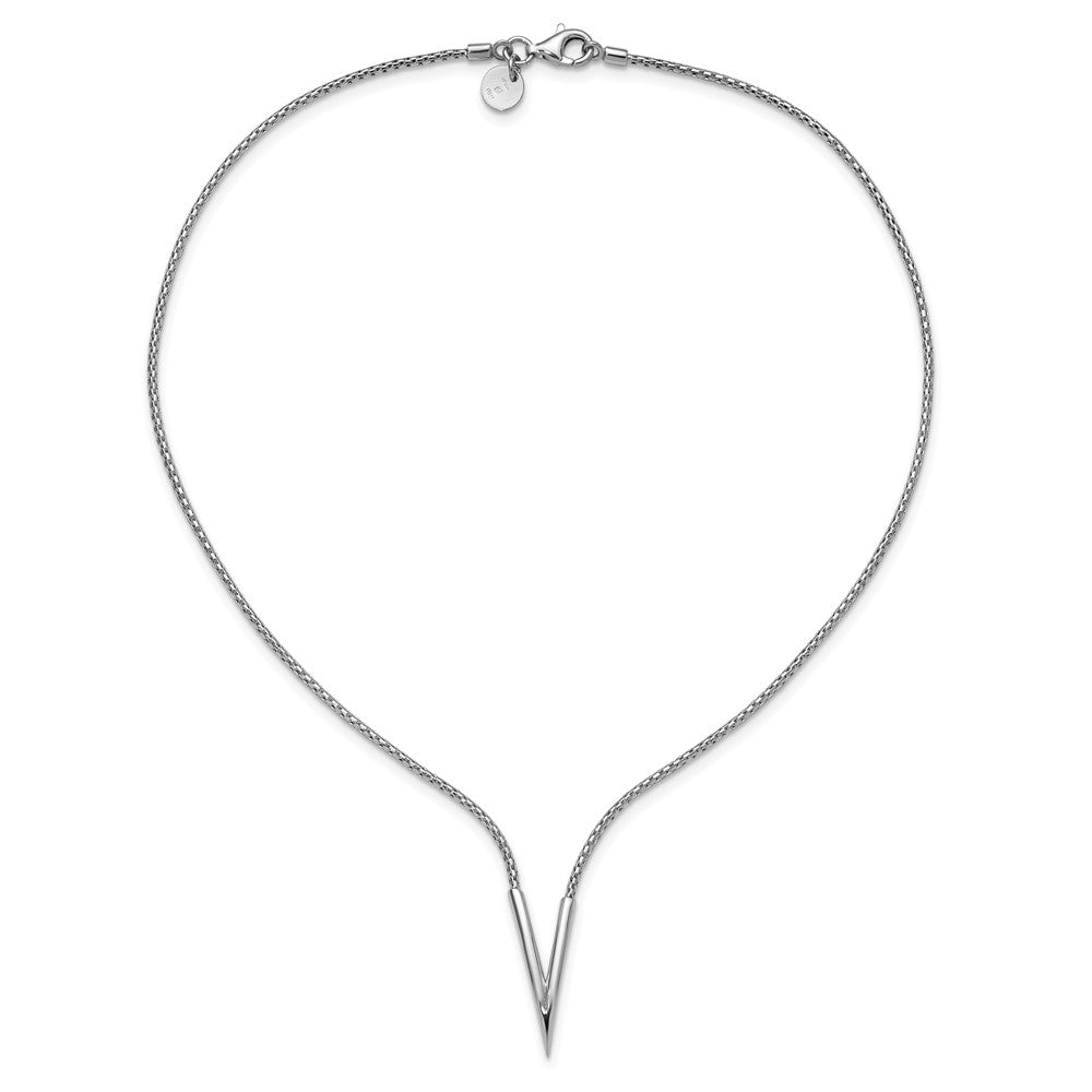 Sterling Silver Rh Plated Polished V With 2In Ext. Necklace