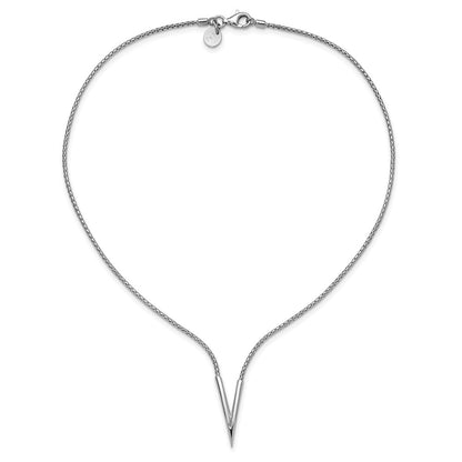 Sterling Silver Rh Plated Polished V With 2In Ext. Necklace