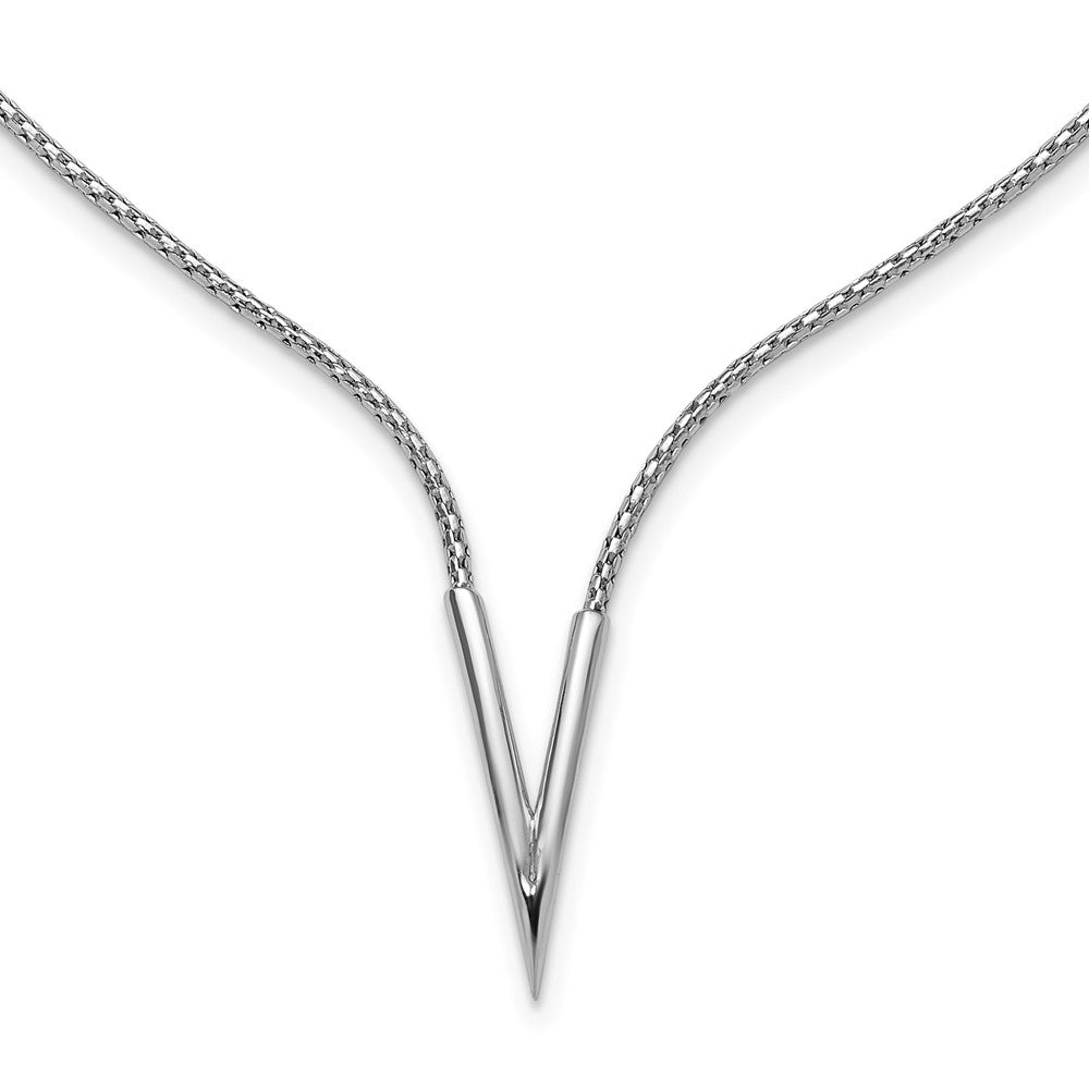 Sterling Silver Rh Plated Polished V With 2In Ext. Necklace
