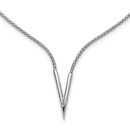 Sterling Silver Rh Plated Polished V With 2In Ext. Necklace