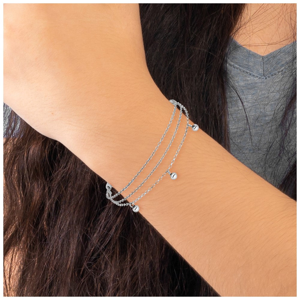 Sterling Silver Rh Plated Heart 3 Strand W/ 1In Ext. Bracelet