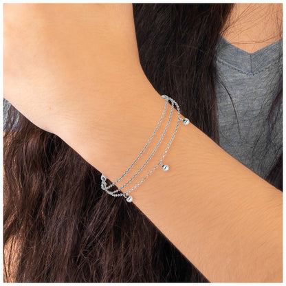 Sterling Silver Rh Plated Heart 3 Strand W/ 1In Ext. Bracelet