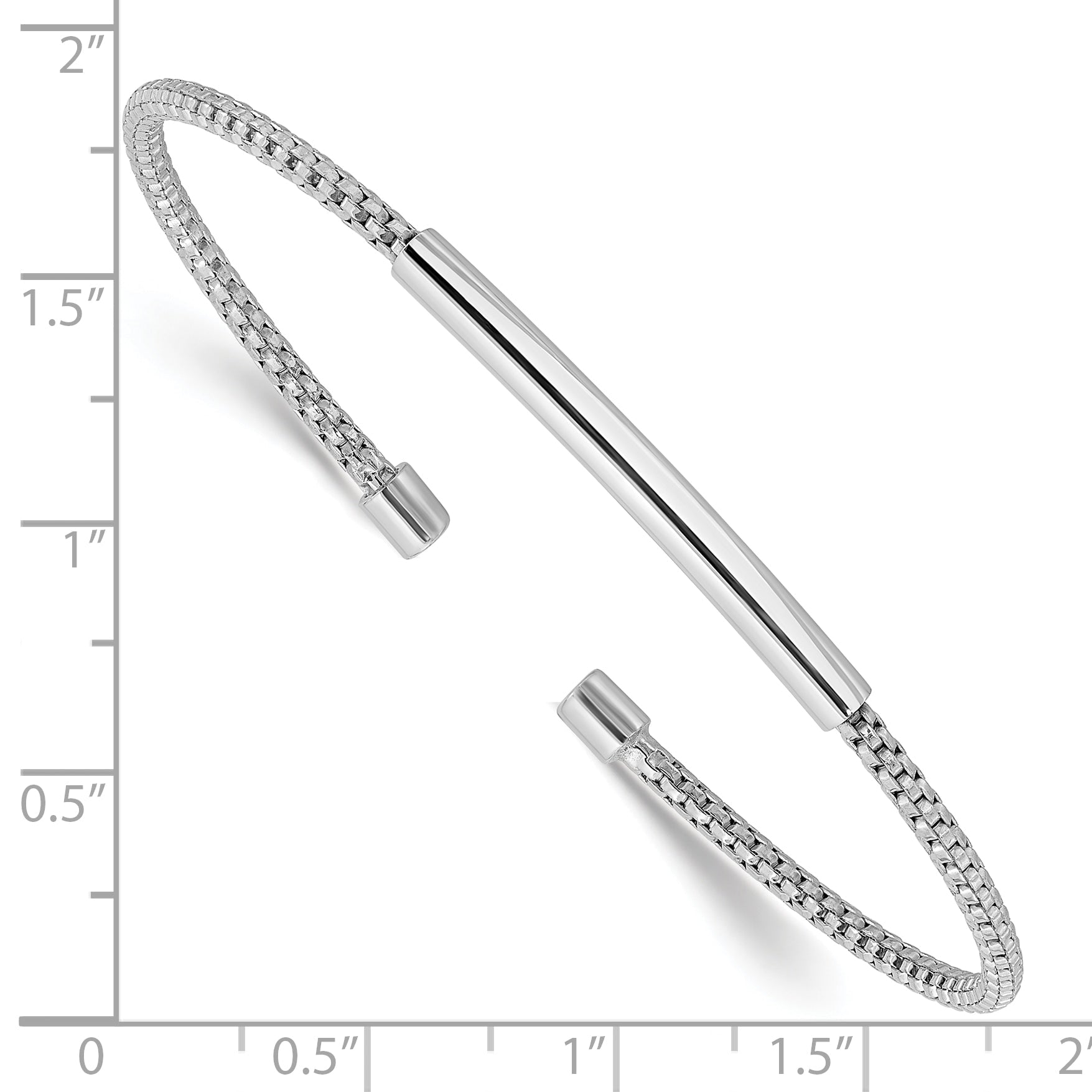 Sterling Silver Rhodium Plated Polished And Textured Cuff Bracelet