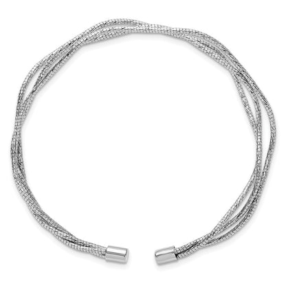 Sterling Silver Rh Plated Polished And Textured Wavy Cuff Bracelet