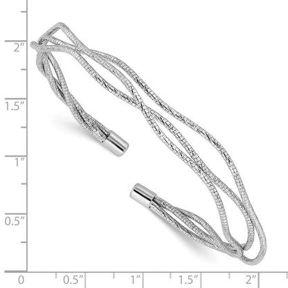 Sterling Silver Rh Plated Polished And Textured Wavy Cuff Bracelet
