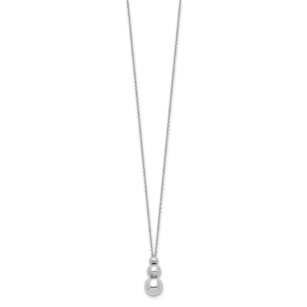 Sterling Silver Rh Plated Polished Beads With 1In Ext. Necklace