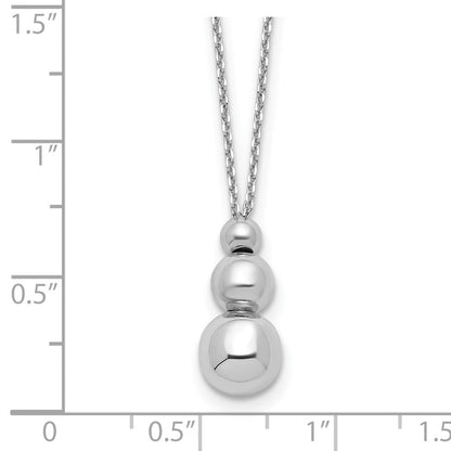 Sterling Silver Rh Plated Polished Beads With 1In Ext. Necklace