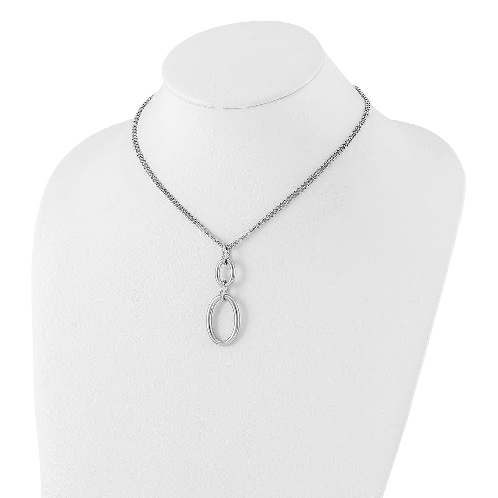 Sterling Silver Rh Plated 2 Strand Oval With 1.5In Ext. Necklace