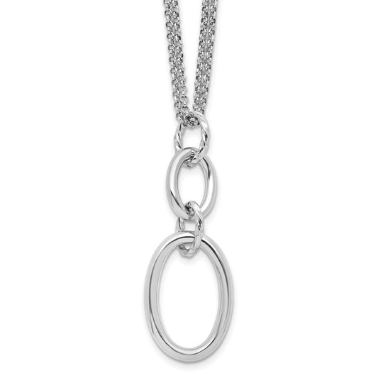 Sterling Silver Rh Plated 2 Strand Oval With 1.5In Ext. Necklace